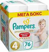 Pampers Premium Care (Памперс) подгузники-трусы 4 макси 9-15кг, 76шт, Проктер энд Гэмбл